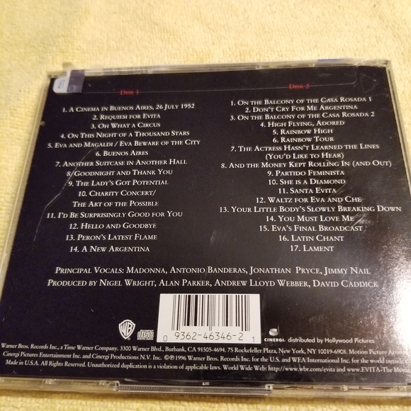 Evita Original Soundtrack Andrew Lloyd Webber CD Nov-1996 Warner Bros - Picture 2 of 5